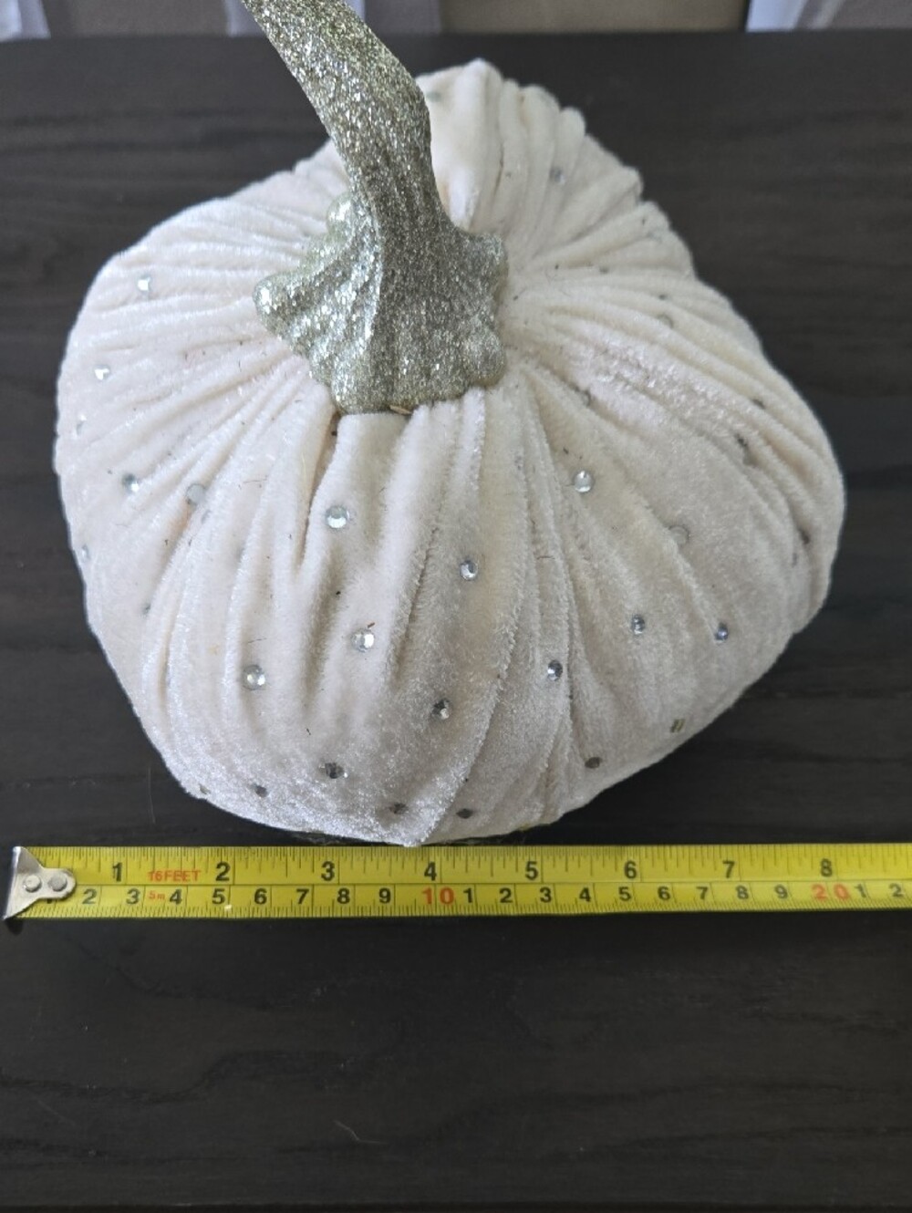 Velvet Cream Decorative Pumpkin with Glitter Stem - Picture 5 of 6